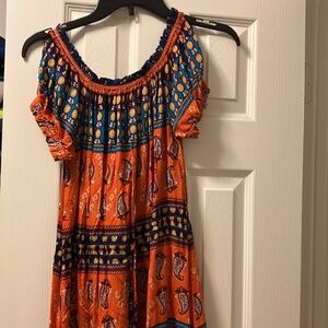 Umgee Orange and Navy Patterned Maxi Dress